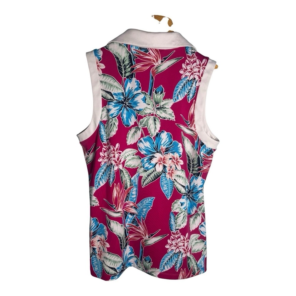 Tommy Bahama Golf Womens Large Pink Tropical Floral Sleeveless Quarter Zip Polo - Picture 5 of 12